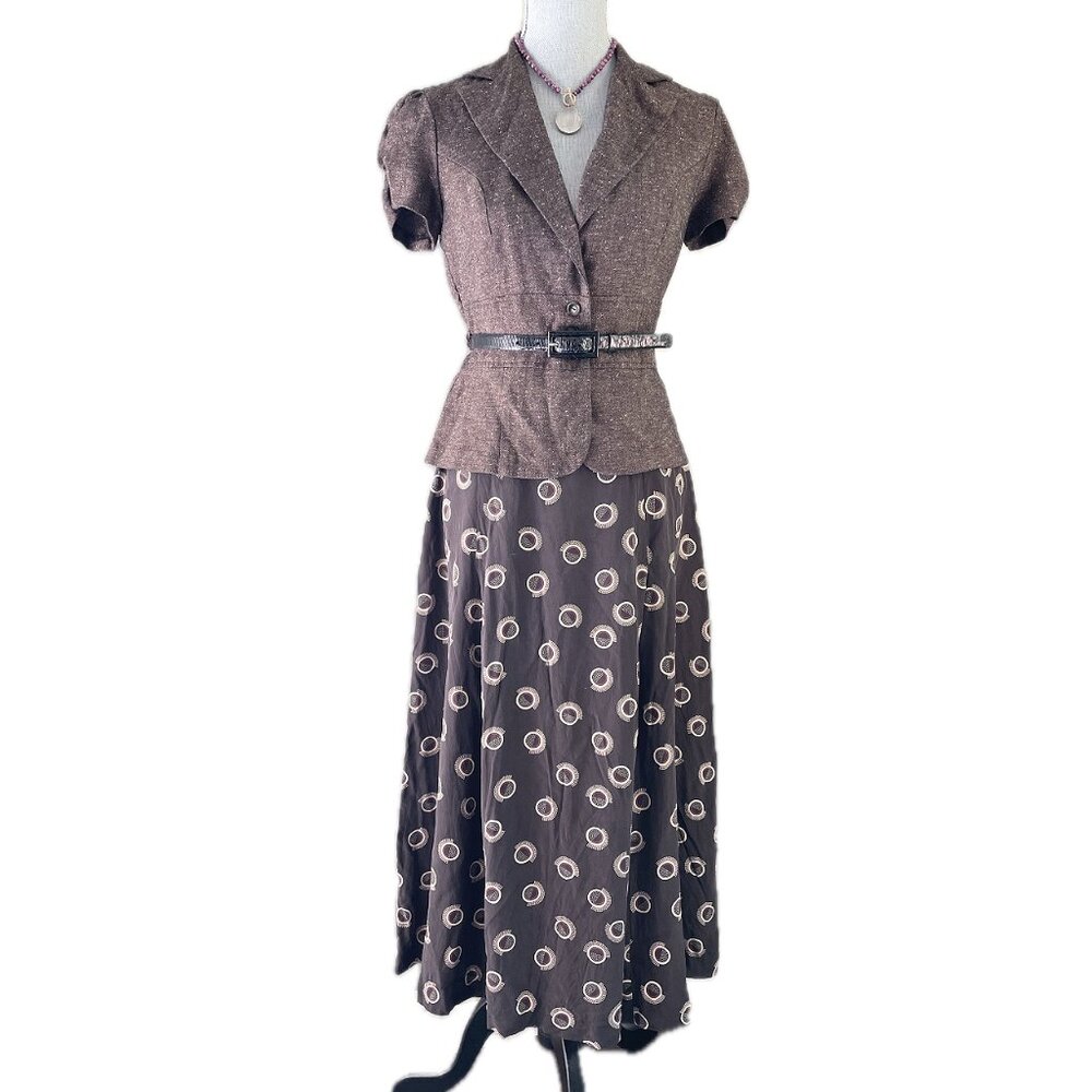 90s liz claiborne silk skirt deco 30s print maxi medium